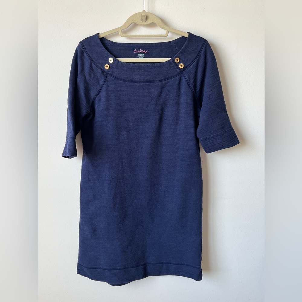 Lilly Pulitzer Navy Blue Cotton Button Detail Shift Dress Size M